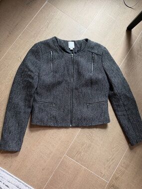 Women’s Textured Midnight Navy Cropped Zip Jacket